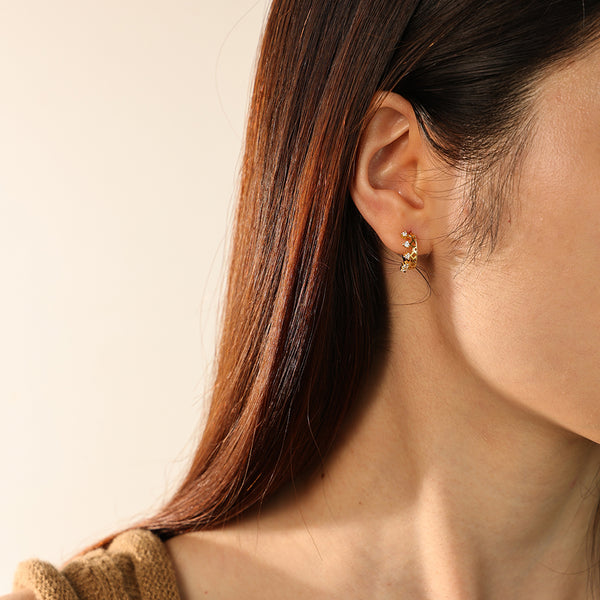 FE2848 925 Sterling Silver Geometric CZ Hoop Earring