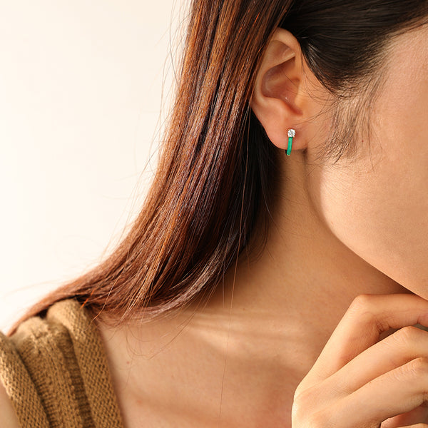 FE2807 925 Sterling Silver Enamel U Shape Hoop Earrings