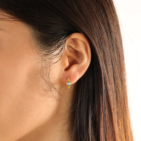 VFE0169 Eternity Bezel Setting Opal Twist Rope Hoops Earring