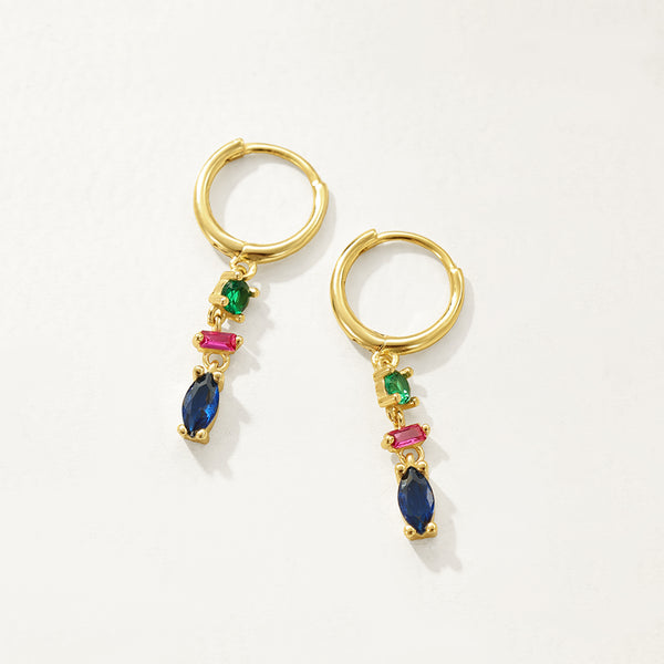 FE2748 925 Sterling Silver Tassel Colorful Zirconia Dangle Hoop Earrings