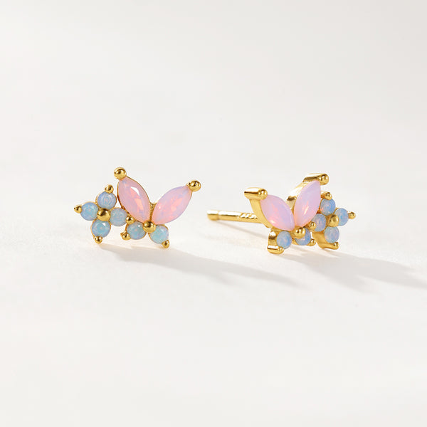 VFE0141 Milky Opal Pink Nano Butterfly Flower Mini Stud Earring