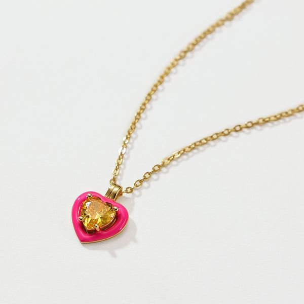 VFX0080 Colorful CZ Emanel Heart Necklace