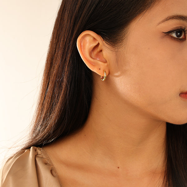 FE2953 925 Sterling Silver Multicolored Zircon Stripe Hoop Earrings