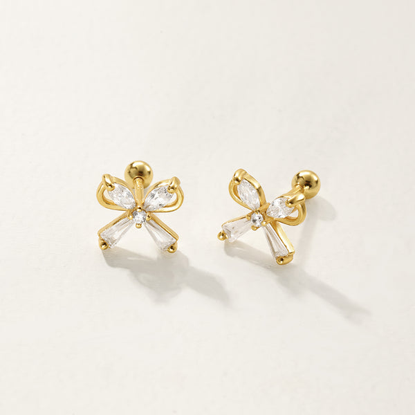 FE2783 925 Sterling Silver Butterfly CZ Ballbell Stud Earring