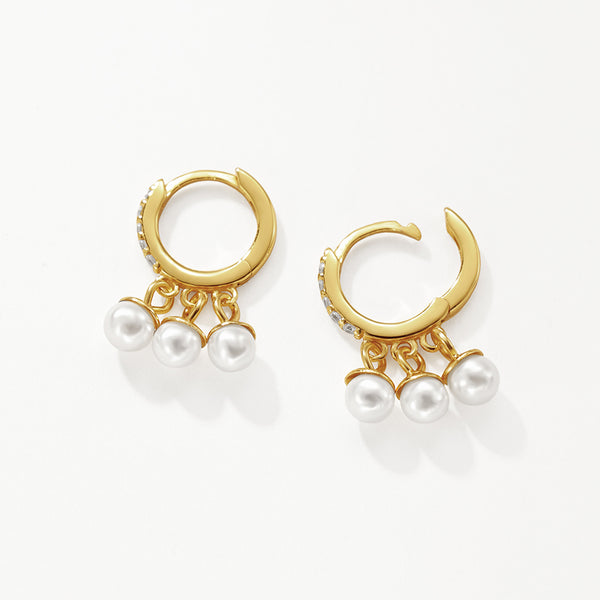 FE3124 CZ & Shell Pearl Dangle Hoop Earring