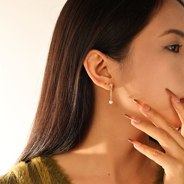 FE3110 CZ & Shell Pearl Drop Stud Earring