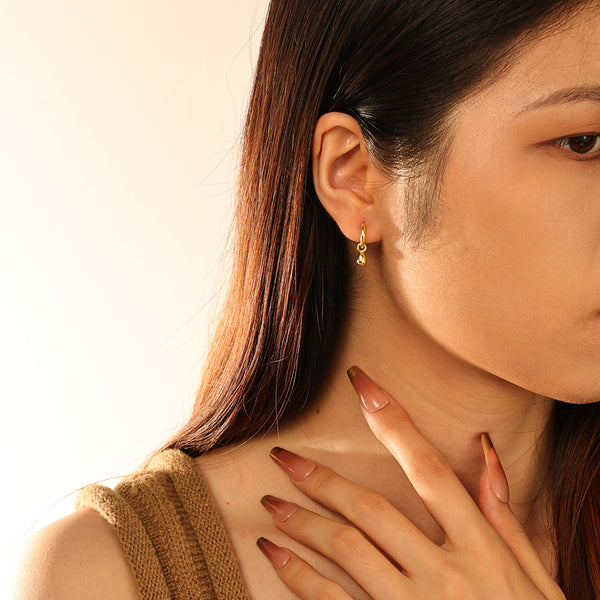 FE2898 925 Sterling Silver Bead Drop Hoop Earrings