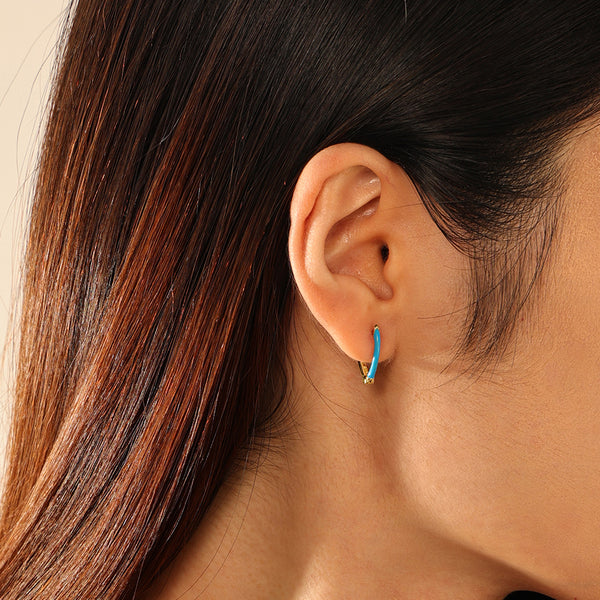 FE2893 925 Sterling Silver Simple Enamel Hoop Earrings