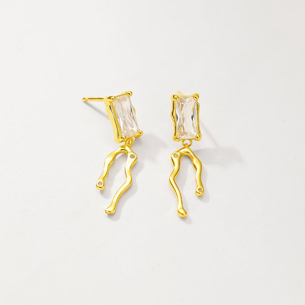 FE2839 925 Sterling Silver Square Zirconia Earrings Irregular Stud Earring