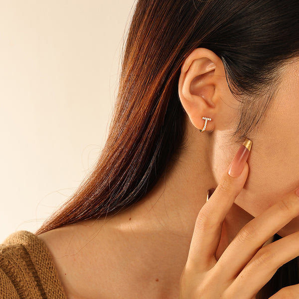 FE2735 925 Sterling Silver Zirconia U Shape Hoop Earring