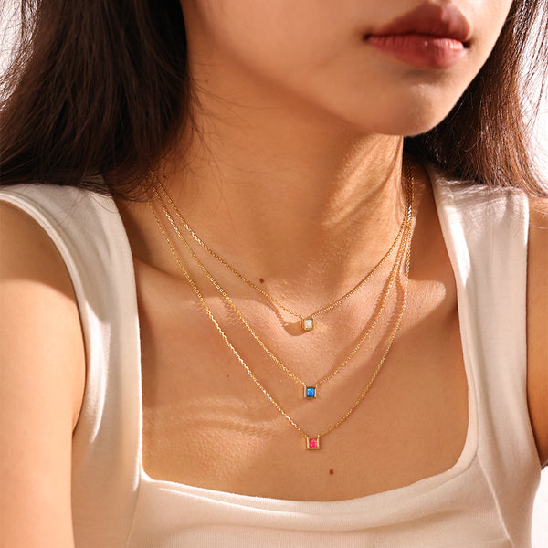 VFX0277 Princess Cut Square Opal Women Necklace