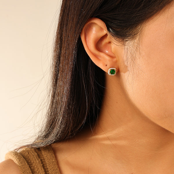 FE2761 925 Sterling Silver Luxury Colorful CZ Stud Earring