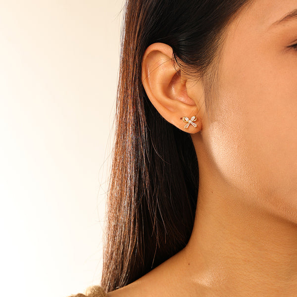 FE2783 925 Sterling Silver Butterfly CZ Ballbell Stud Earring