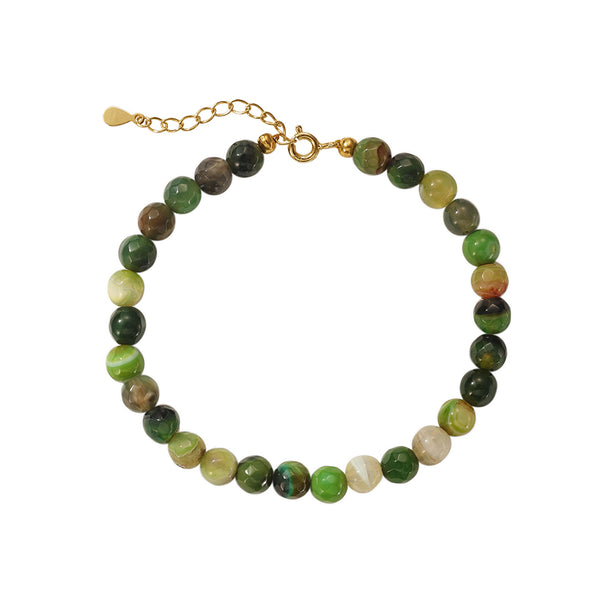 PB0114 Green Agate Charm Beaded Bracelet