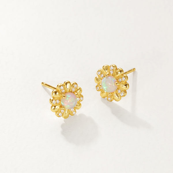 FE2877 925 Sterling Silver CZ Opal Flower Stud Earrings