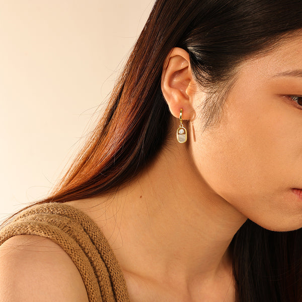 FE2790 925 Sterling Silver White Shell Stone Dangle Earrings