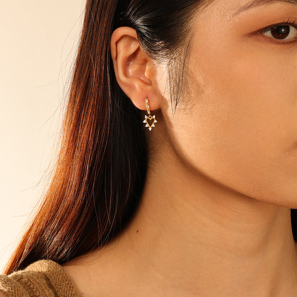 FE2850 925 Sterling Silver Heart Crystal Pendant Hoop Earrings