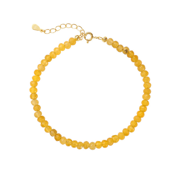 PB0128 925 Sterling Silver Yellow Jade Charm Beaded Bracelets