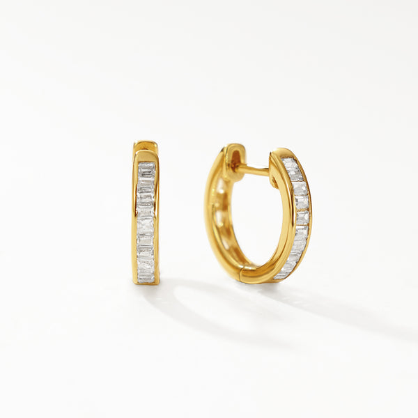 FE3212 Channel Set Baguette CZ Hoop Earring