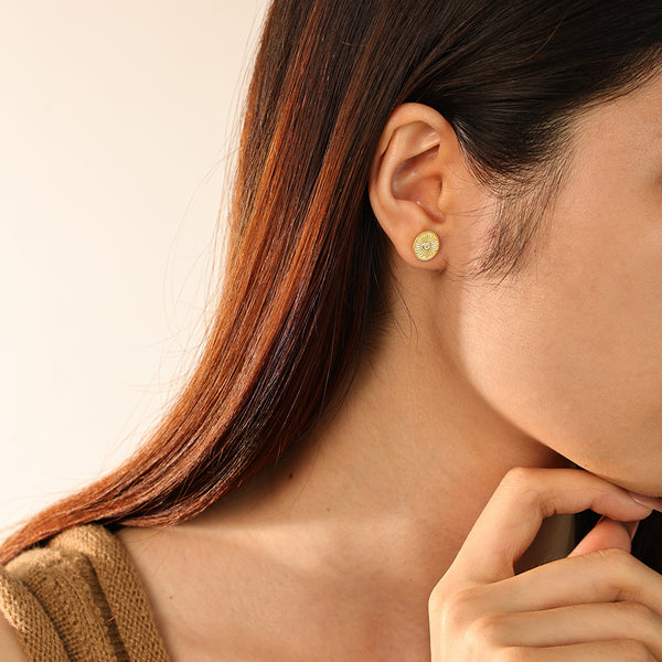 FE2793 925 Sterling Silver Bezel CZ Starburst Stud Earring