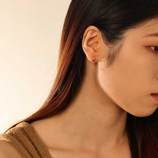 FE2897 925 Sterling Silver Hot Pink CZ Hoop Earrings