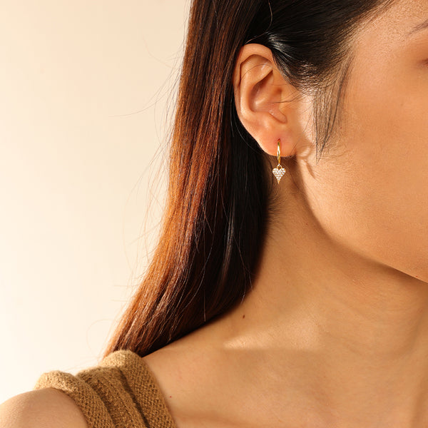 FE2852 925 Sterling Silver Pave Diamond Heart Hoop Earrings