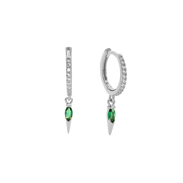 FE2742 925 Sterling Silver CZ Embellished Cone Dangle Hoop Earrings