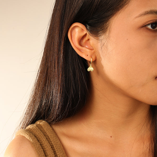 FE2717 925 Sterling Silver Glossy Heart Dangle Hoop Earrings