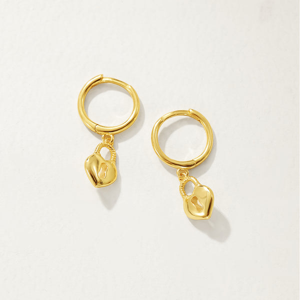 FE2847 925 Sterling Silver Hert Lock Hoop Earings