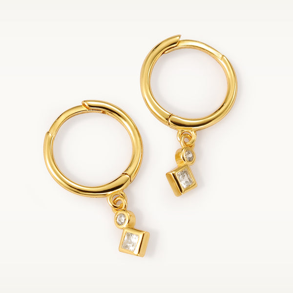 FE2086 925 Sterling Silver Geometric Zirconia Dangle Hoop Earrings