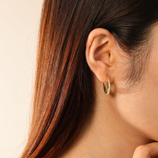 FE2906 925 Sterling Silver Texture Flat Hoop Earrings