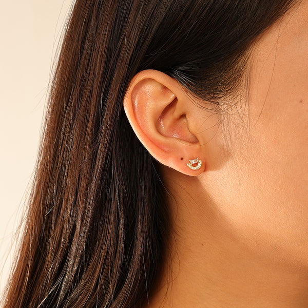 FE2963 925 Sterling Silver Cubic Zirconia Arched Stud Earrings