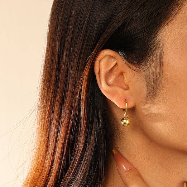 FE2749 925 Sterling Silver Round Gold Bead Dangle Earrings