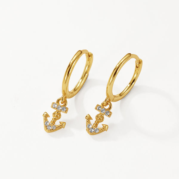 FE3176 CZ Anchor Dangle Hoop Earring