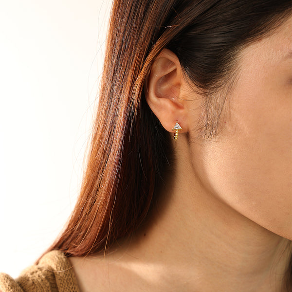 FE2758 925 Sterling Silver Geometric Triangle CZ Hoop Earring