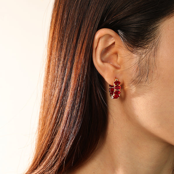 FE2770 925 Sterling Silver Oval Cubic Zirconia Hoop Earring