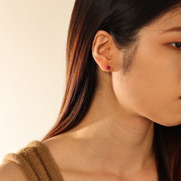 FE2866 925 Sterling Silver Heart Ruby Hoop Earrings