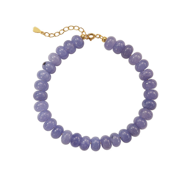 PB0141 925 Sterling Silver Purple Jade Charm Beaded Bracelet