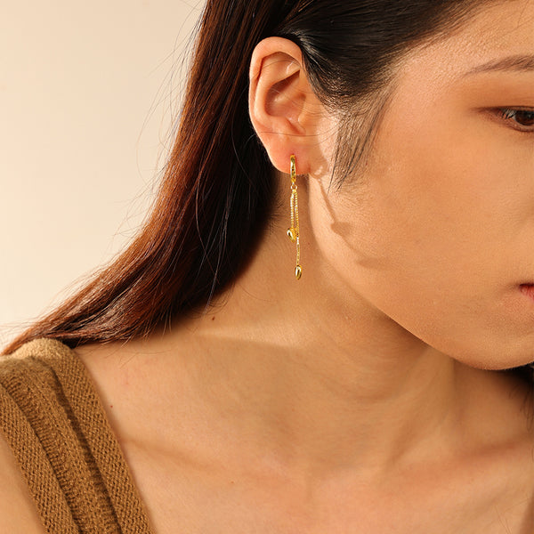 FE2799 925 Sterling Silver Tasseled Heart Dangle Hoop Earrings