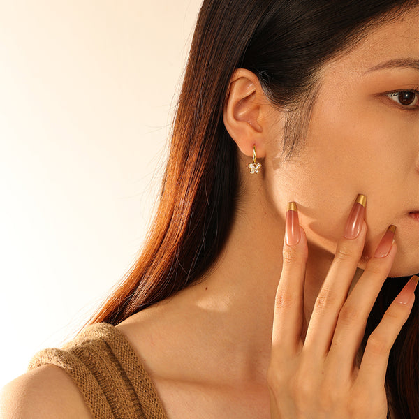 FE2714 925 Sterling Silver Pavé Zirconia Butterfly Dangle Earrings