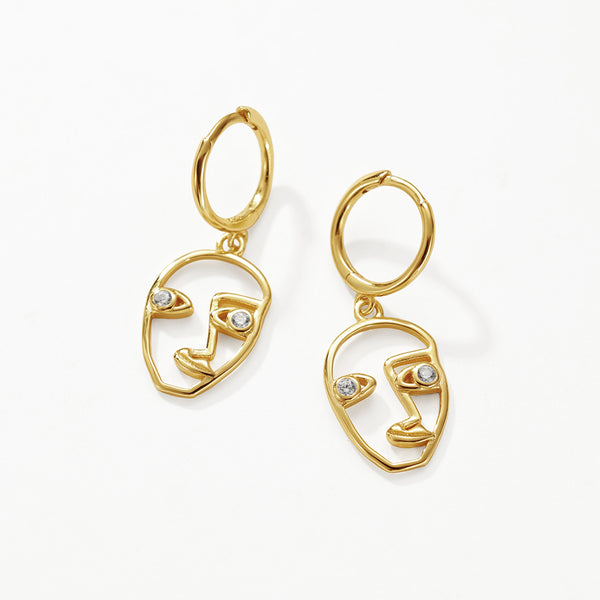 FE3135 Women Face Dangle Hoop Earring
