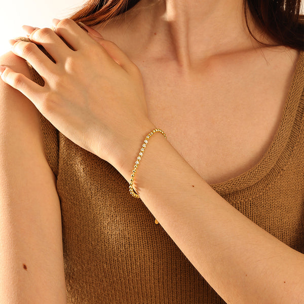 VFS0042 925 Sterling Silver Zirconia Tennis Gold Beaded Bracelets