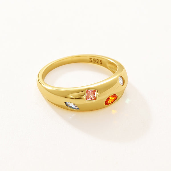 VFJ0122 Rainbow Cubic Zircon Chunky Dome Ring