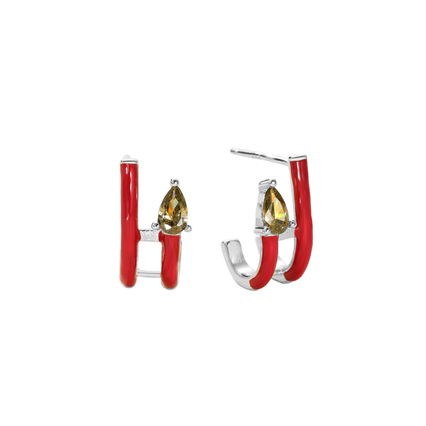 FE2854 925 Sterling Silver CZ Enamel Hoop Earrings