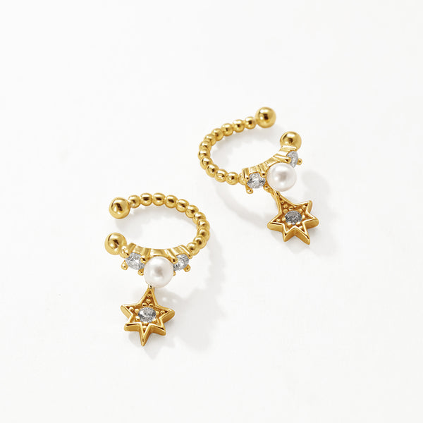 FE3178 Satrburst CZ Shell Pearl Ear Cuff