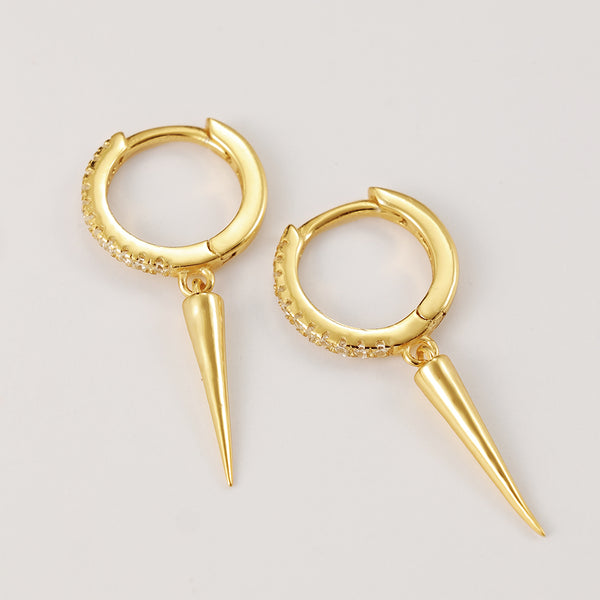 FE2158 925 Sterling Silver Cubic Zirconia Spike Hoop Earrings