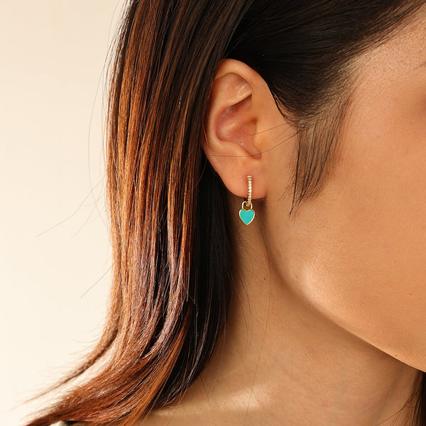 FE2952 925 Sterling Silver Enamel Heart Dangle Earrings