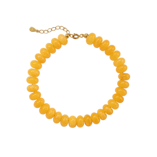 PB0148 925 Sterling Silver Yellow Jade Charm Beads Bracelet
