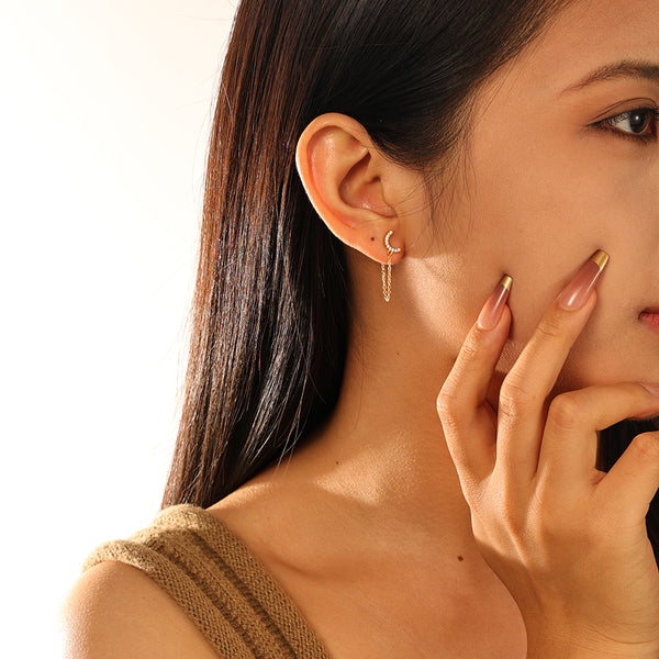 FE2804 925 Sterling Silver Crescent Chain Earring