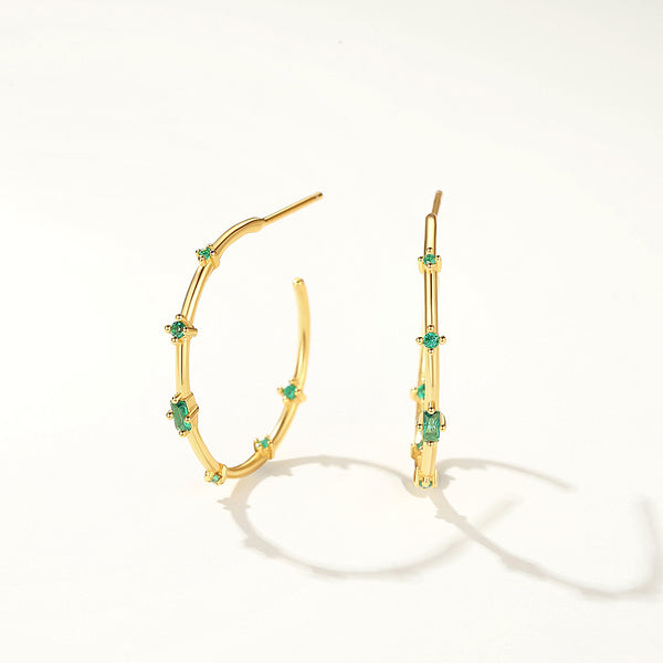 FE2851 925 Sterling Silver Elegant Green Zircon Hoop Earrings